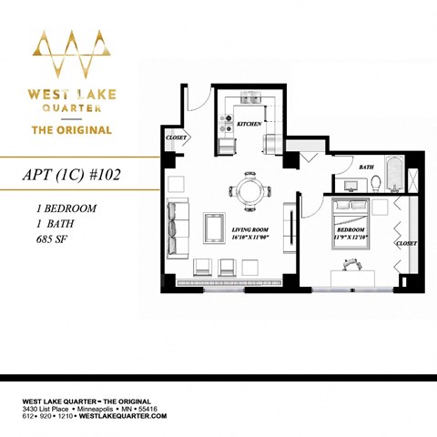 1C Floor Plan at The Original at West Lake Quarter, Minnesota, 55416